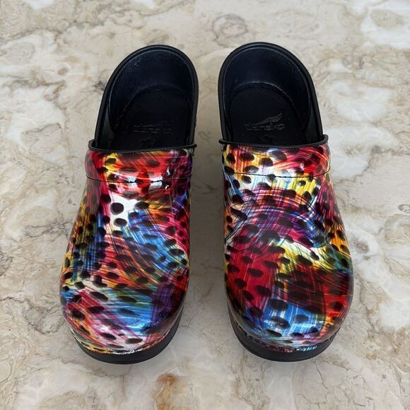 Dansko Professional Paint Storm Patent Leather Clogs Size 37 - Picture 3 of 12